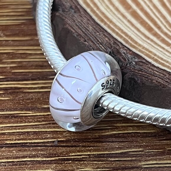 Pandora Pink Rose Looking Glass Murano Sterling Silver Bead Charm - Picture 4 of 5